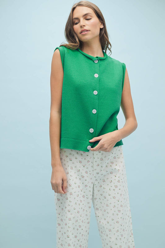 SWEATER BUTTON-UP VEST WITH ROLLED HEM DETAIL (multiple colors)