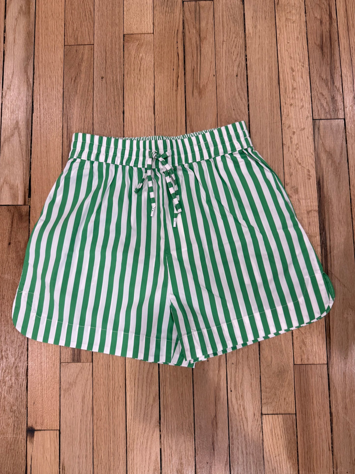 Green striped poplin shorts