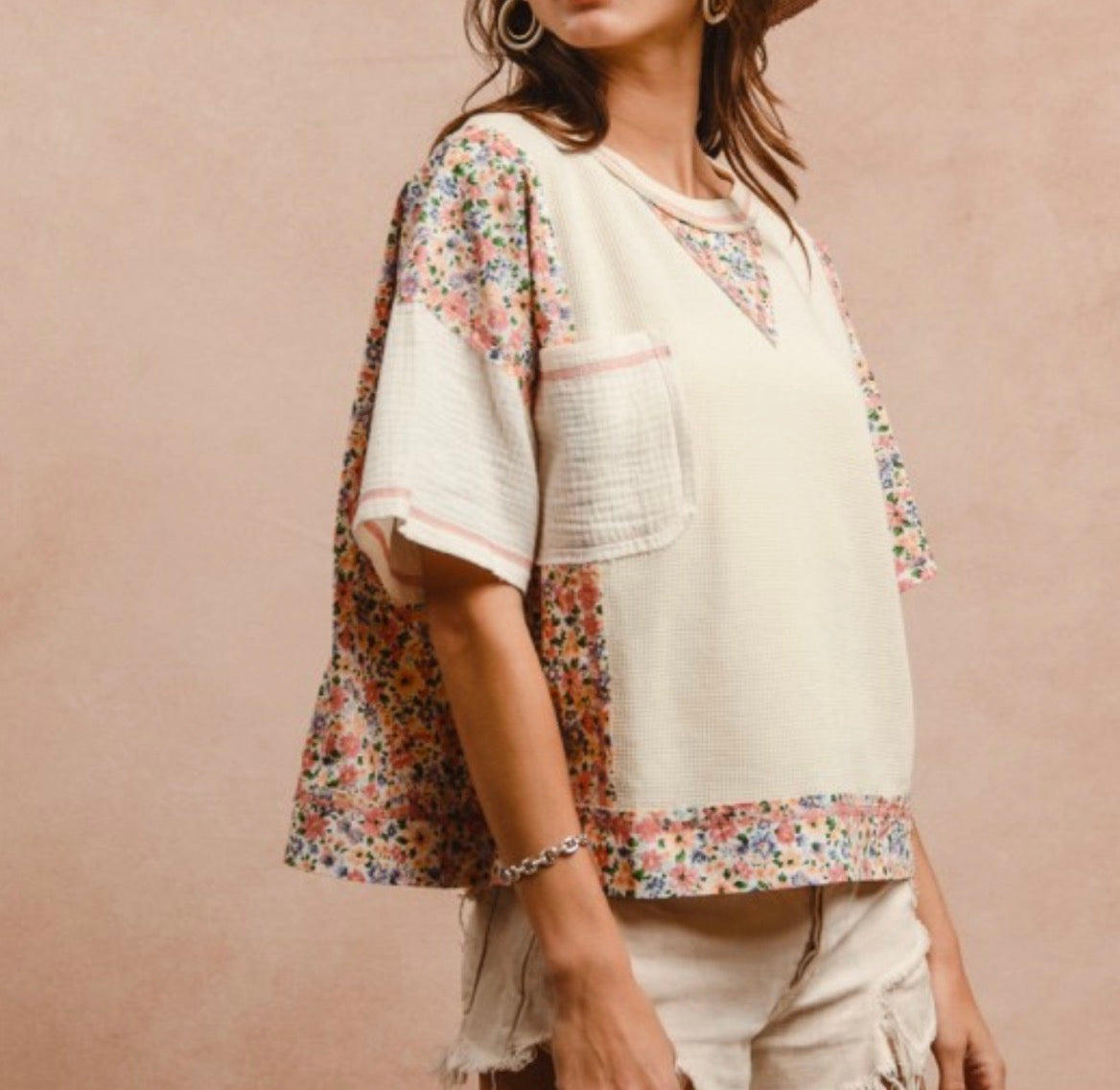 Waffle knit floral top