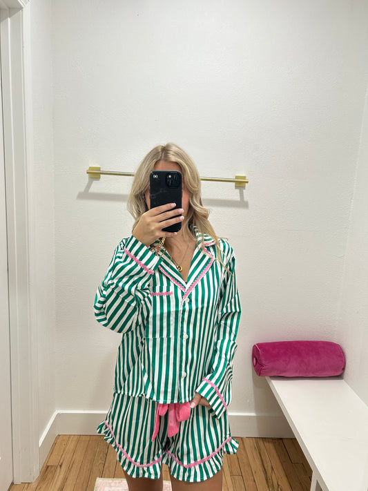 Kelly Green/Pink Stripe Pajama Set