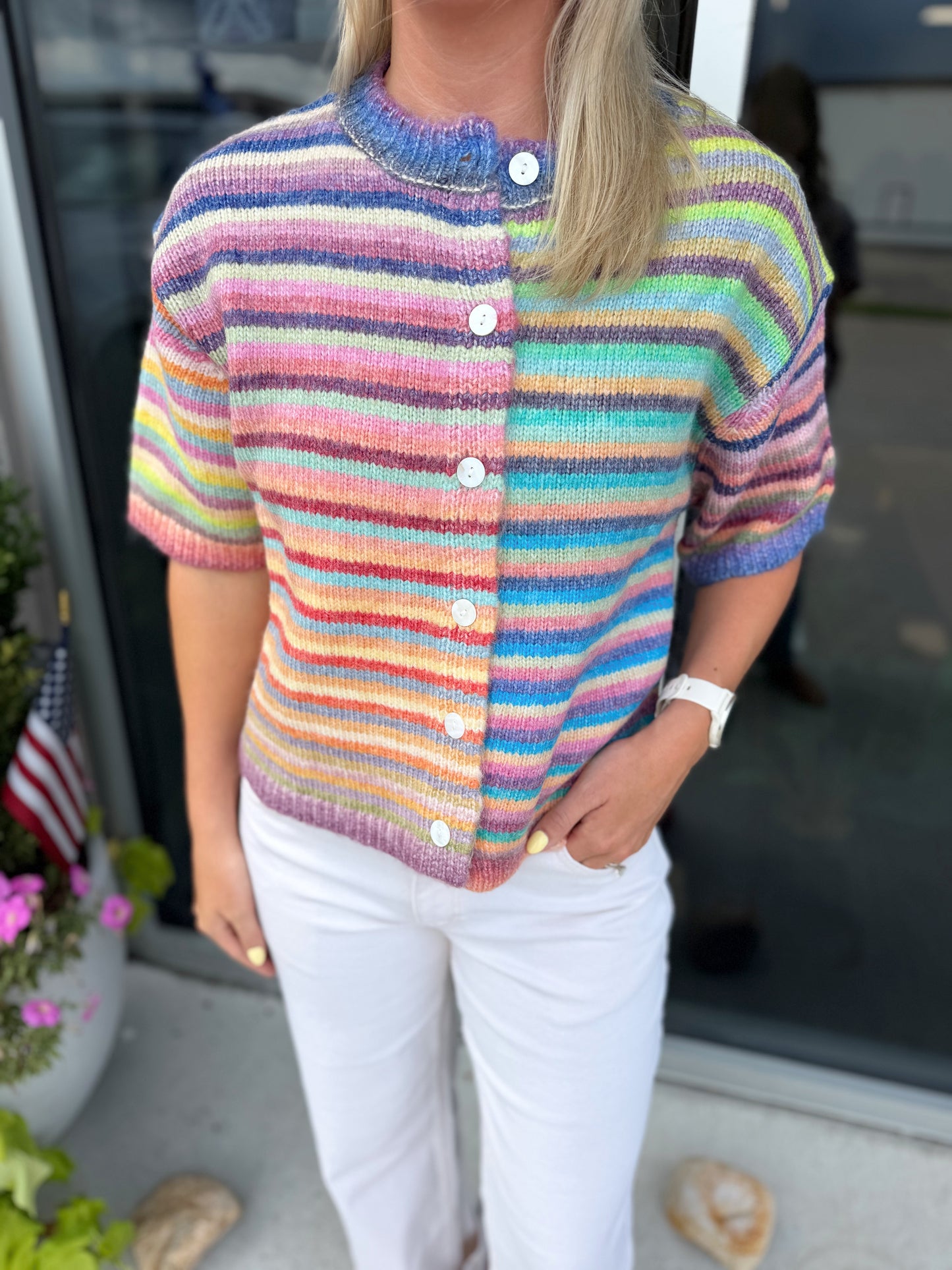 striped button Sweater