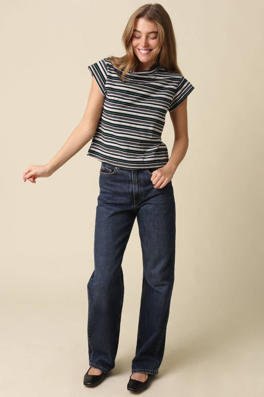 Lizz Stripe Mock Neck Tee (2 colors)
