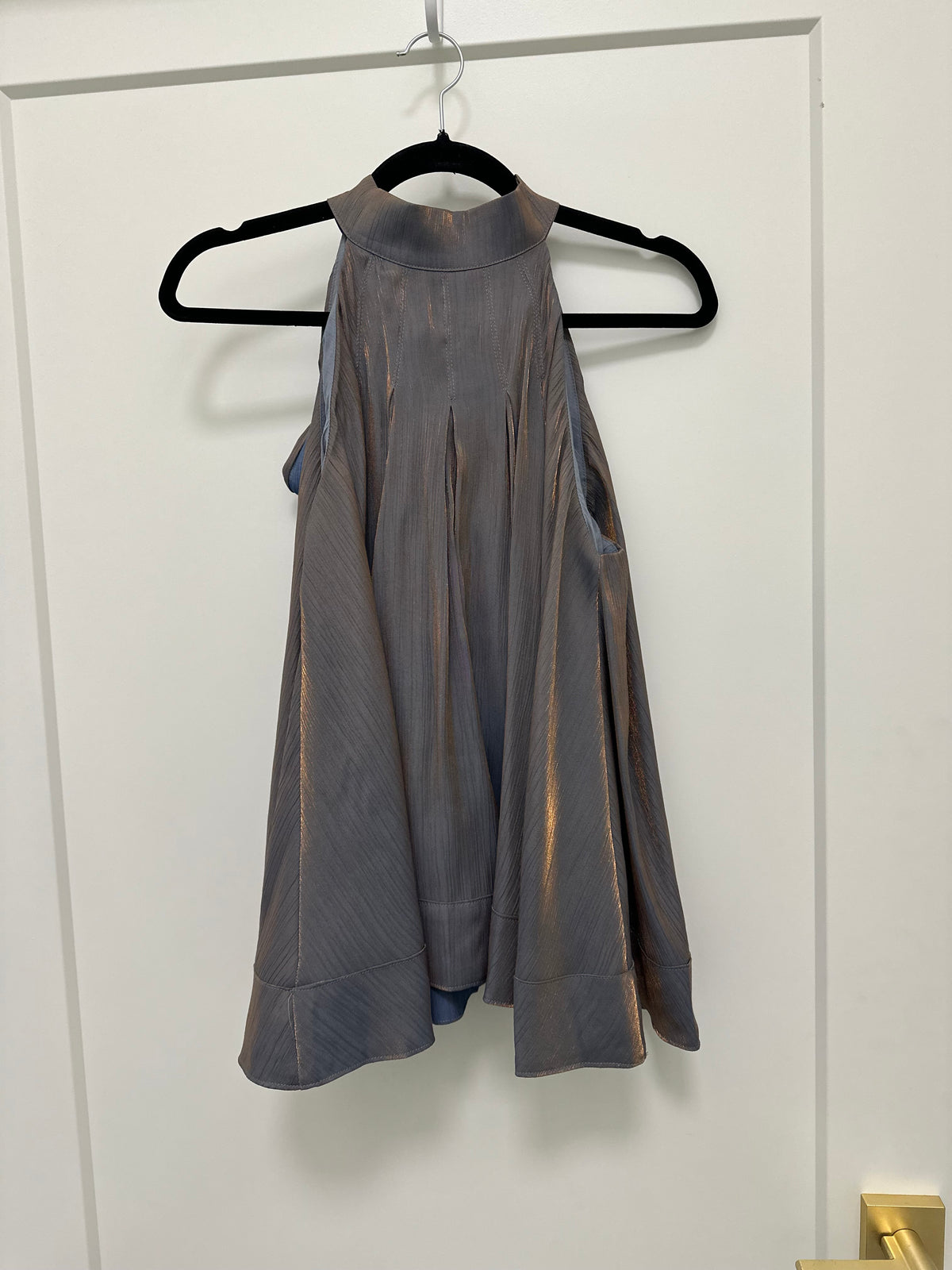 Draped Silhouette Metallic Tie Back Halter Top