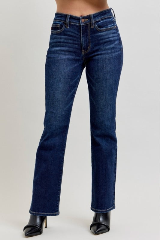 JUDY BLUE Mid rise petite dark wash bootcut