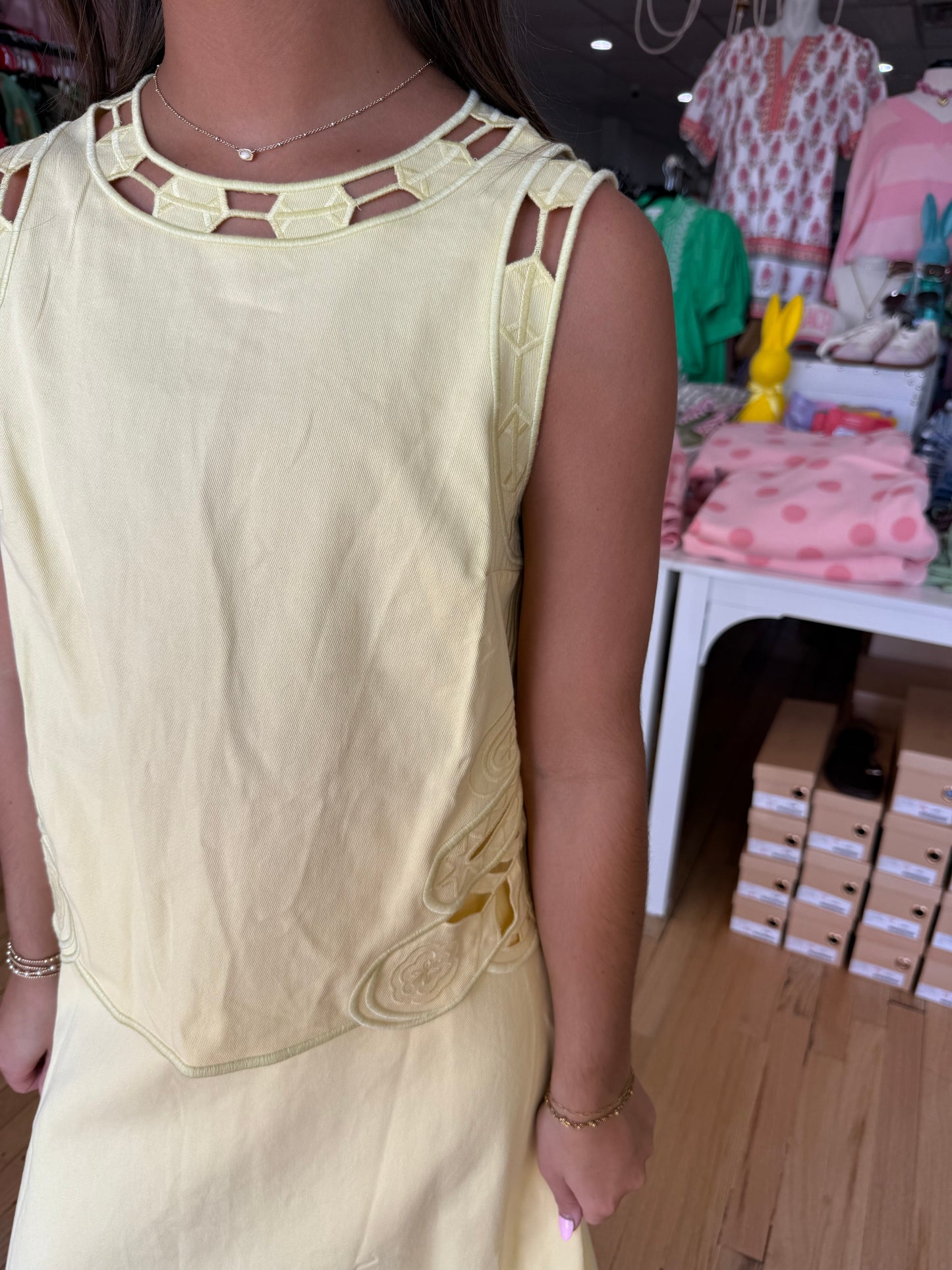 EMBROIDERED TANK AND MIDI SKIRT SET WITH CUT-OUTS