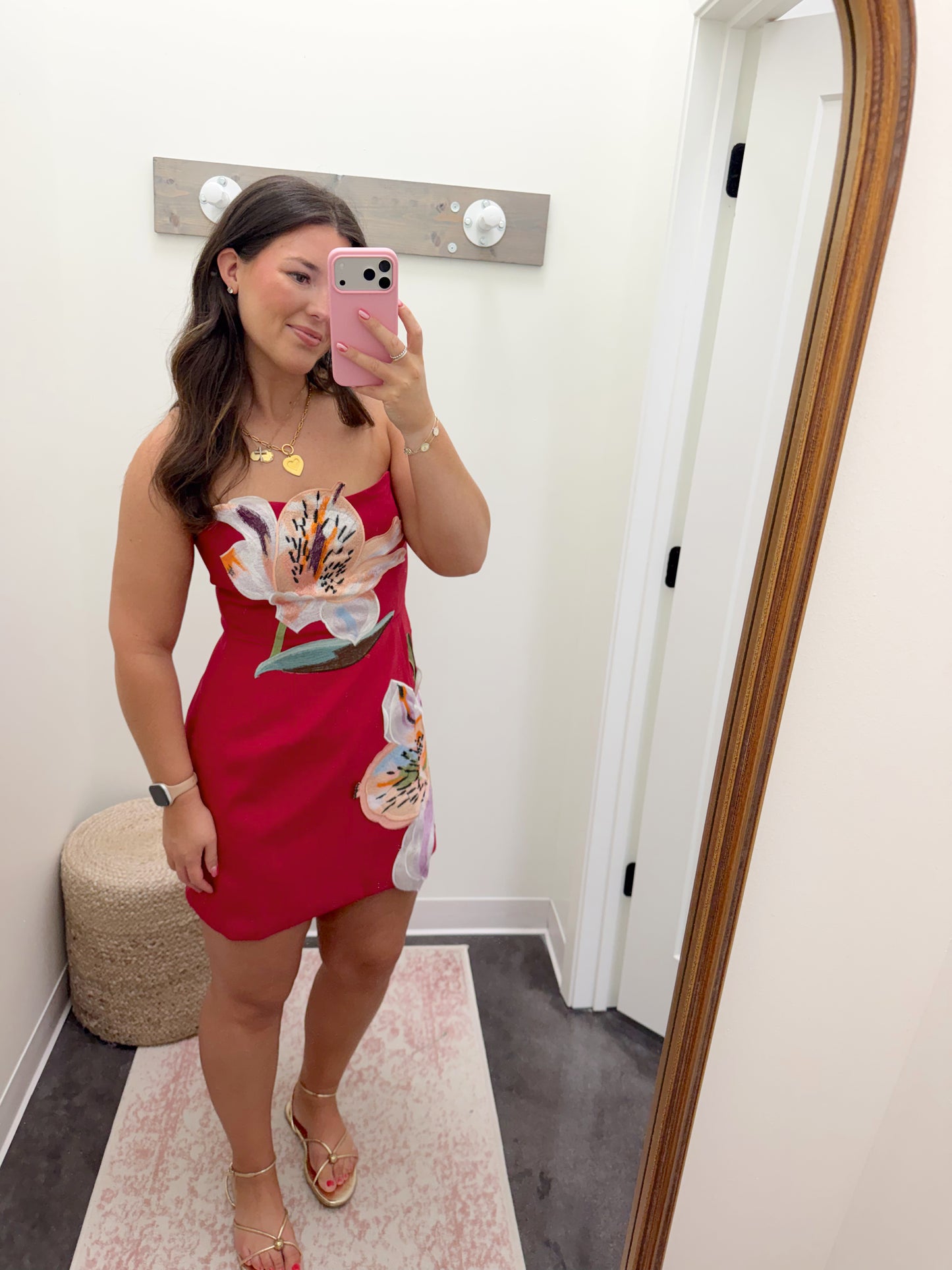Women’s Strapless Dress with 3D Floral Beaded Detail