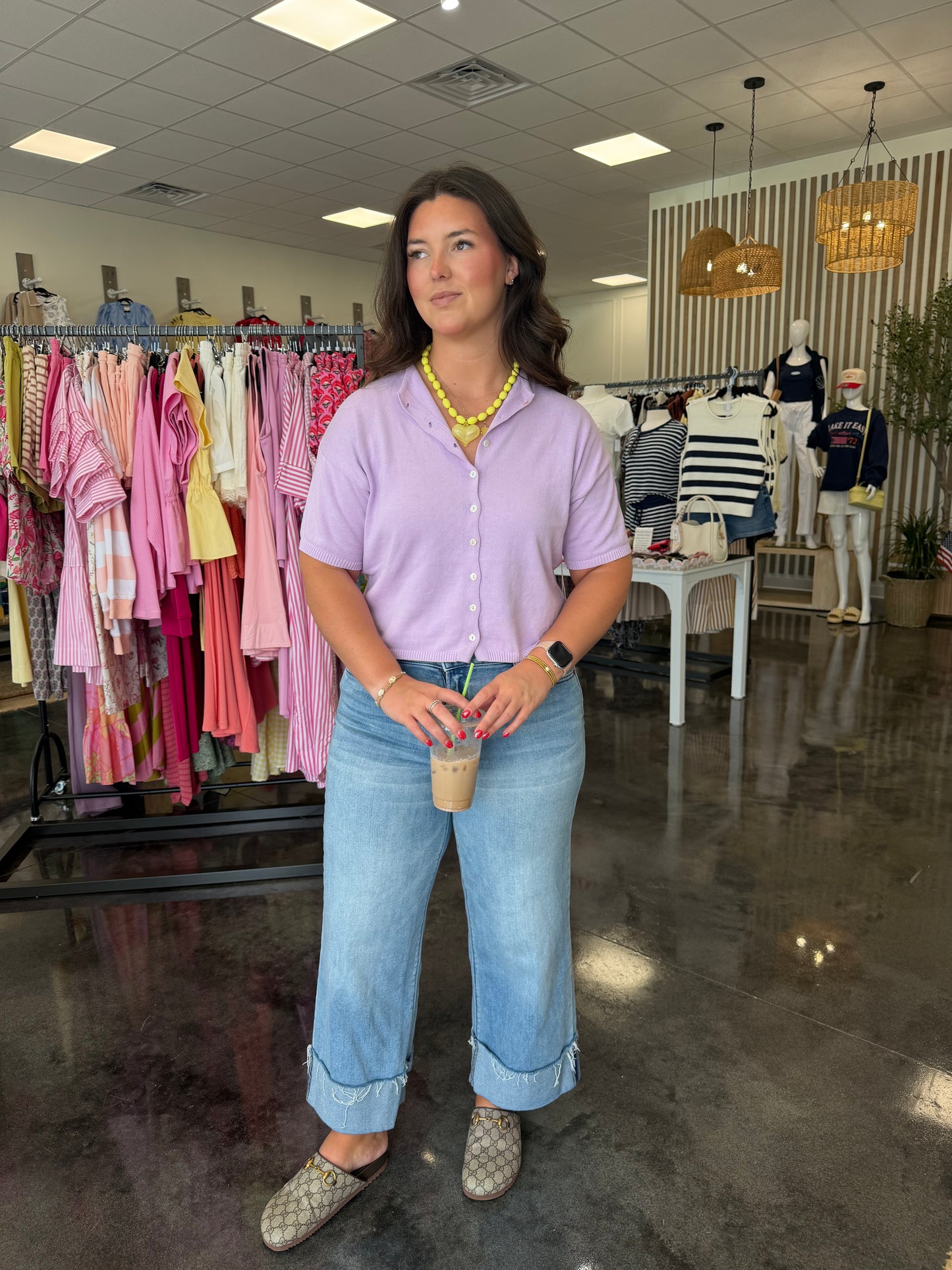 lavender lightweight cotton short sleeve cardigan