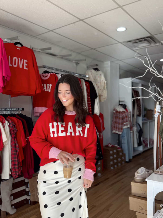 CREW NECK LONG SLEEVE "HEART" SWEATER