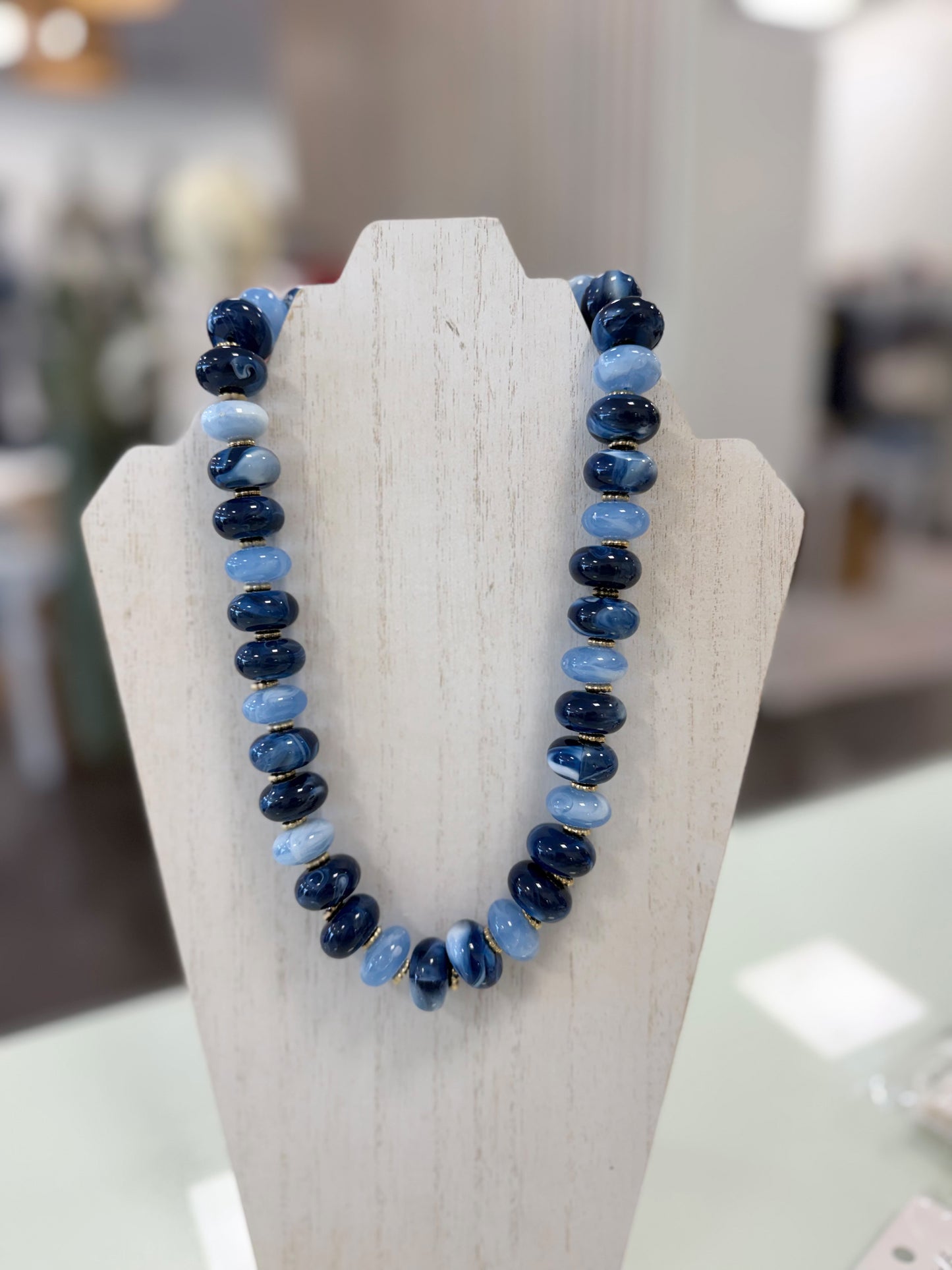 Blue flat bead necklace