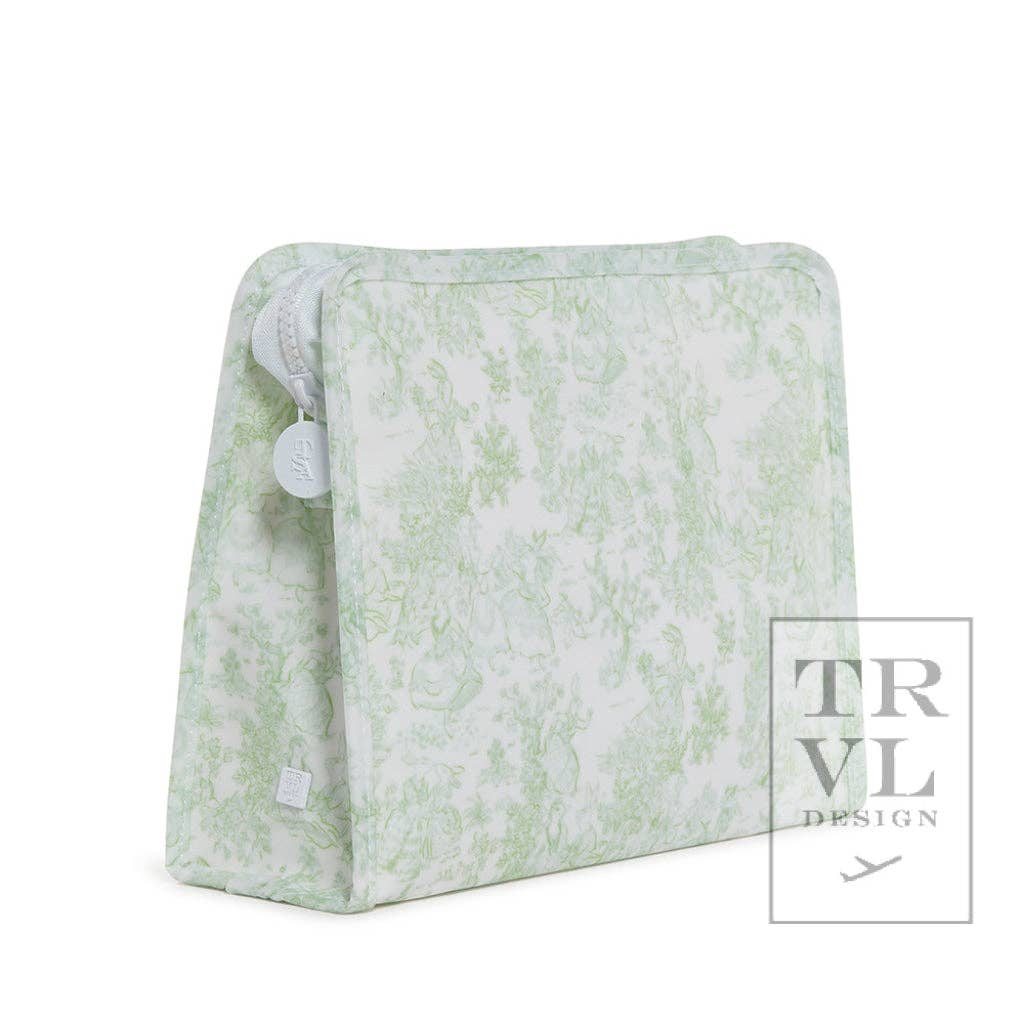 Roadie Large - Bunny Toile Green Zip Pouch