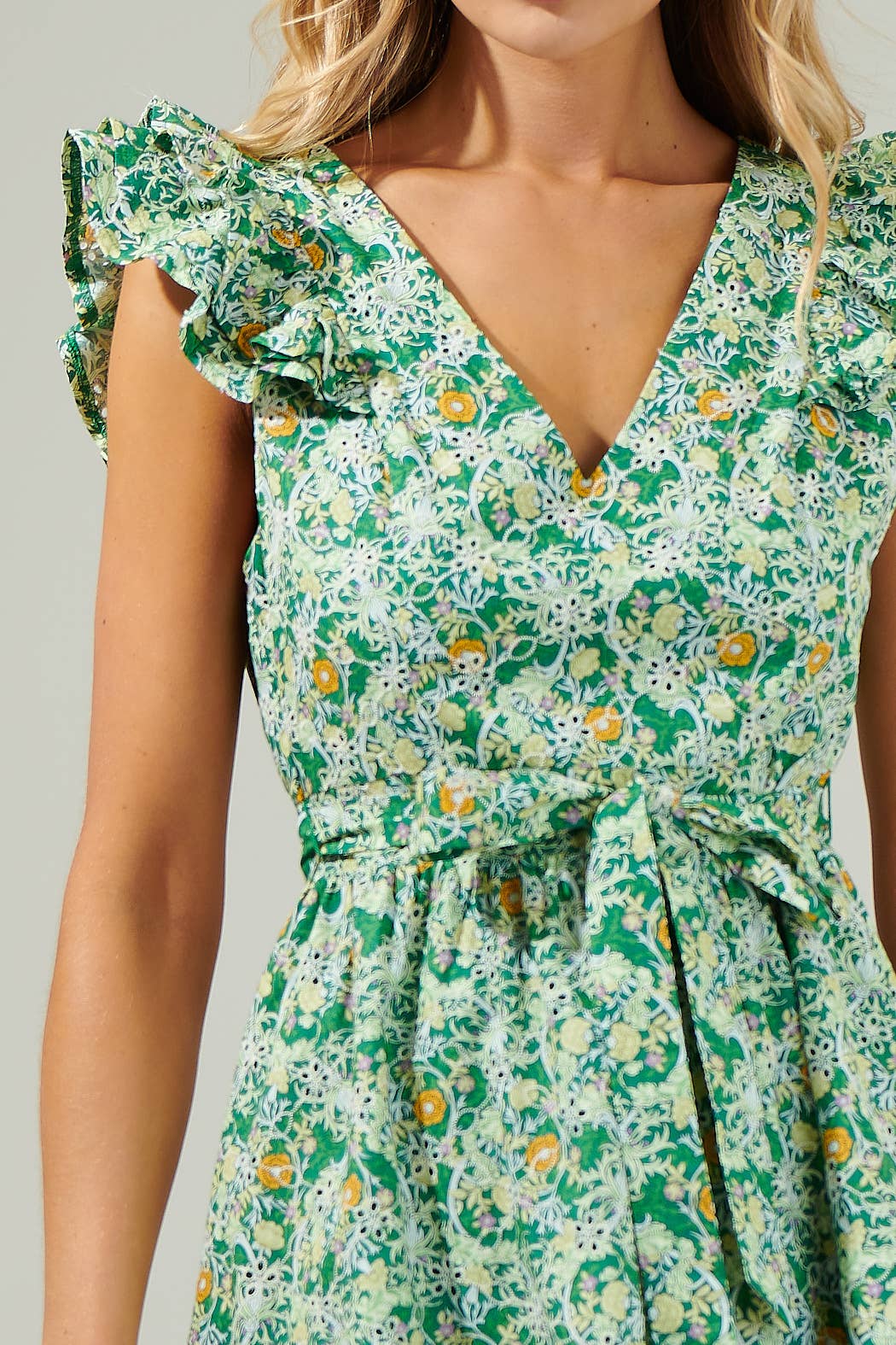 Cassia Floral Aurellia Ruffle Eyelet Mini Dress