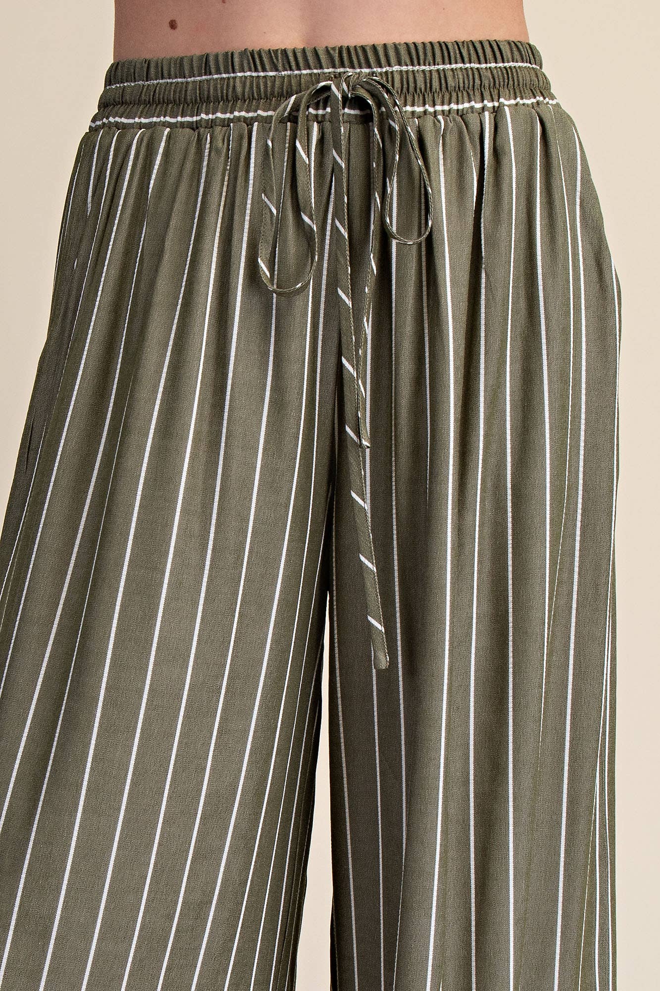 High Waist Elastic Band Stripe Wide Pants
