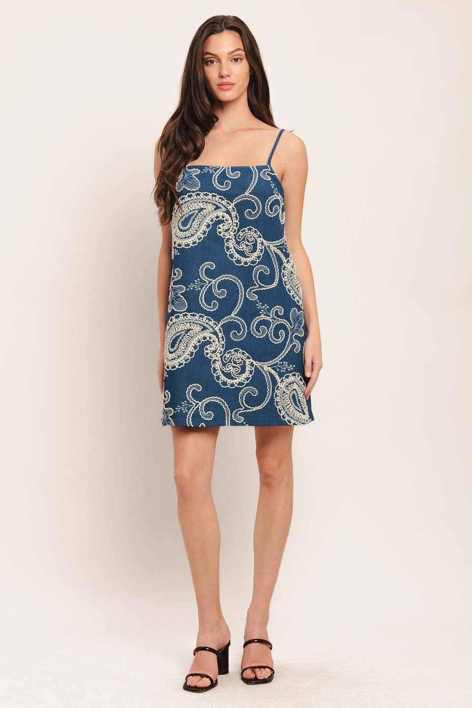 lightweight embroidered denim mini