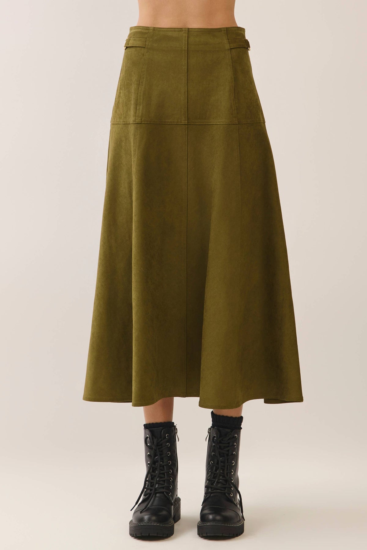 Faux Suede A-Line Midi Skirt