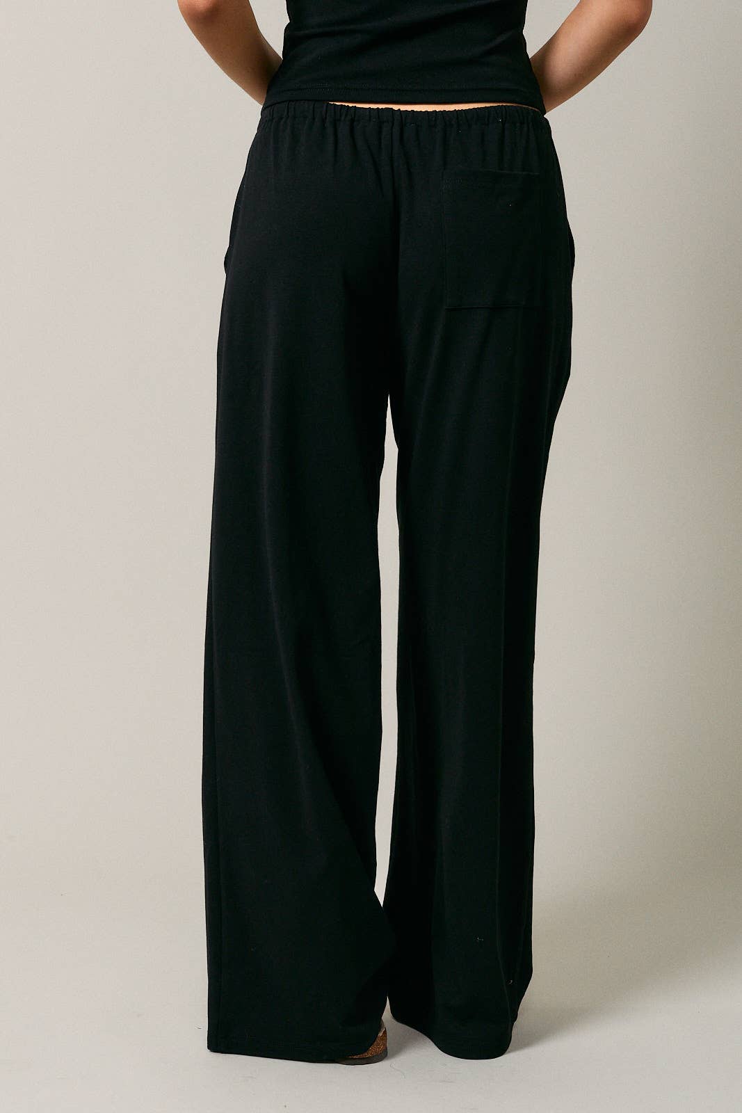 ELASTIC WAIST DRAWSTRING WIDE LEG PANTS