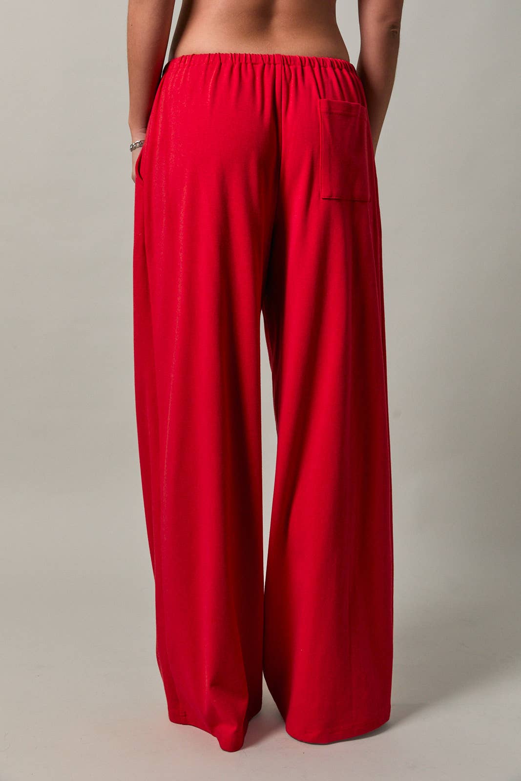 ELASTIC WAIST DRAWSTRING WIDE LEG PANTS