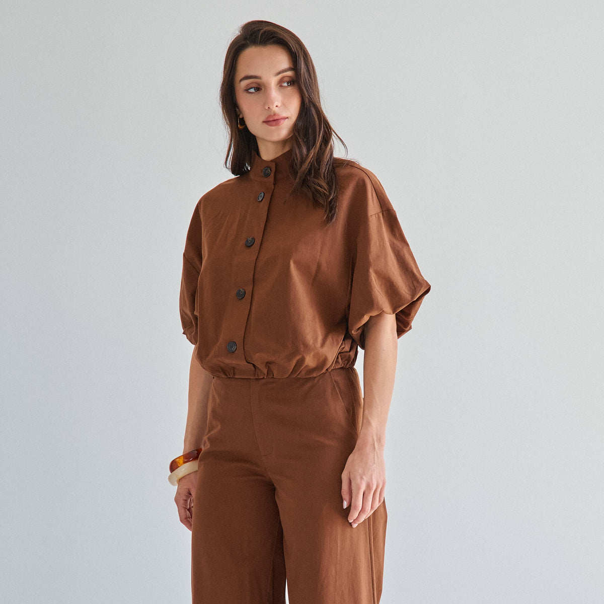 Button volume top & pants set