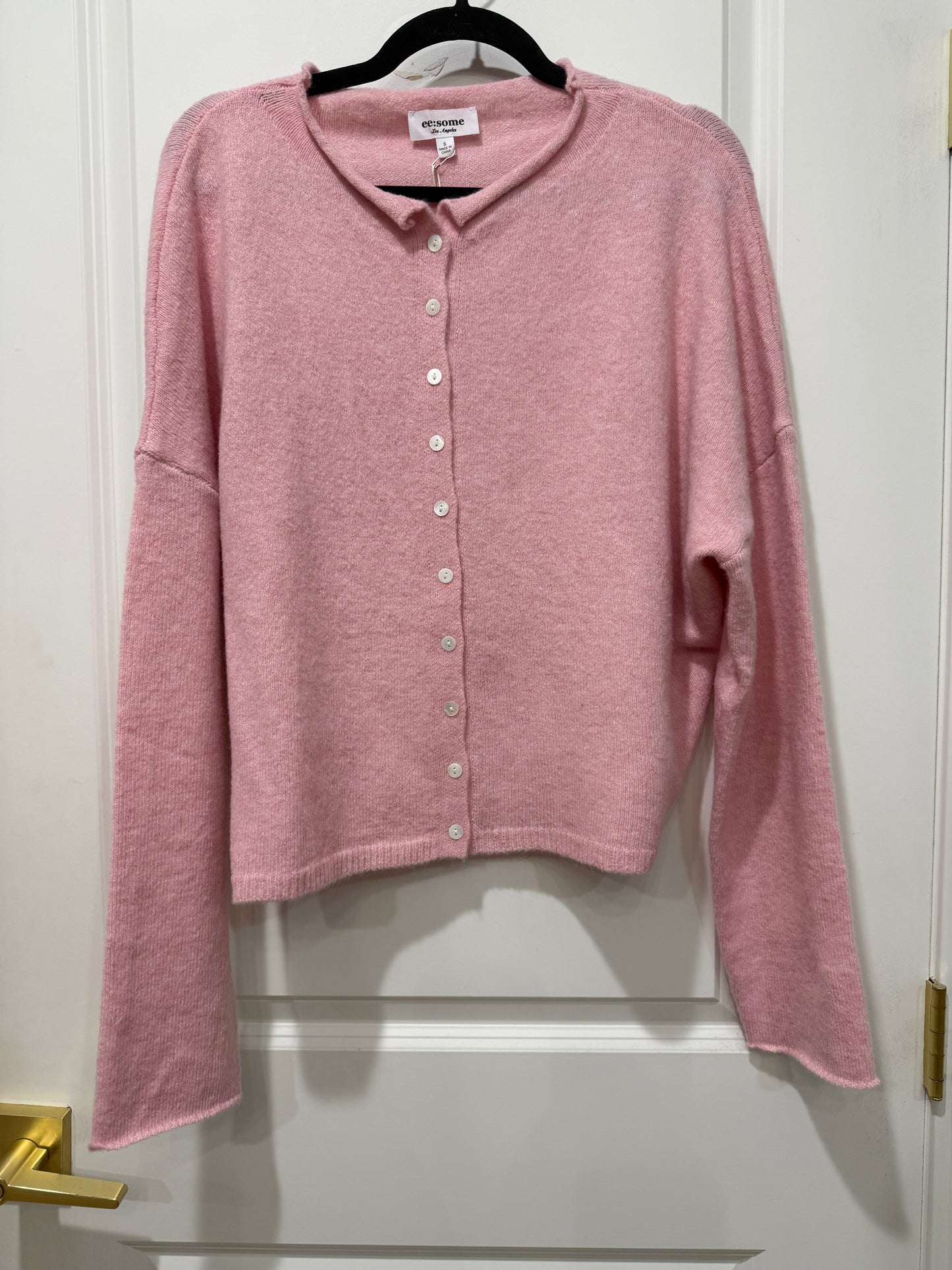 baby pink button sweater cardigan