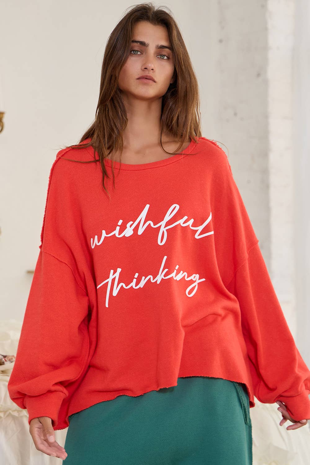 Letter Print Solid Terry Sweatshirt Top