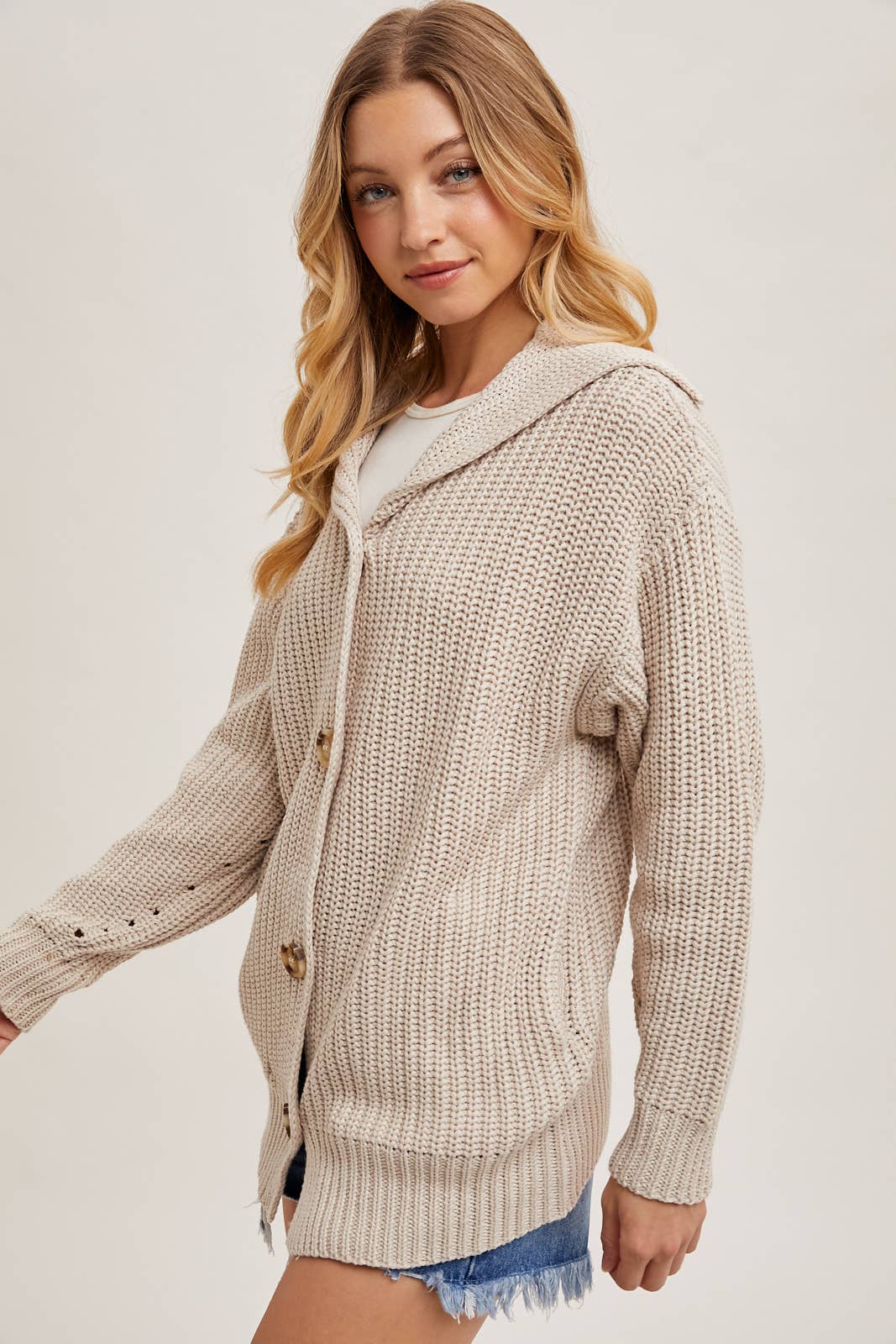 BUTTON DOWN COLLAR NECK RIBBED KNIT SWEATER CARDIGAN