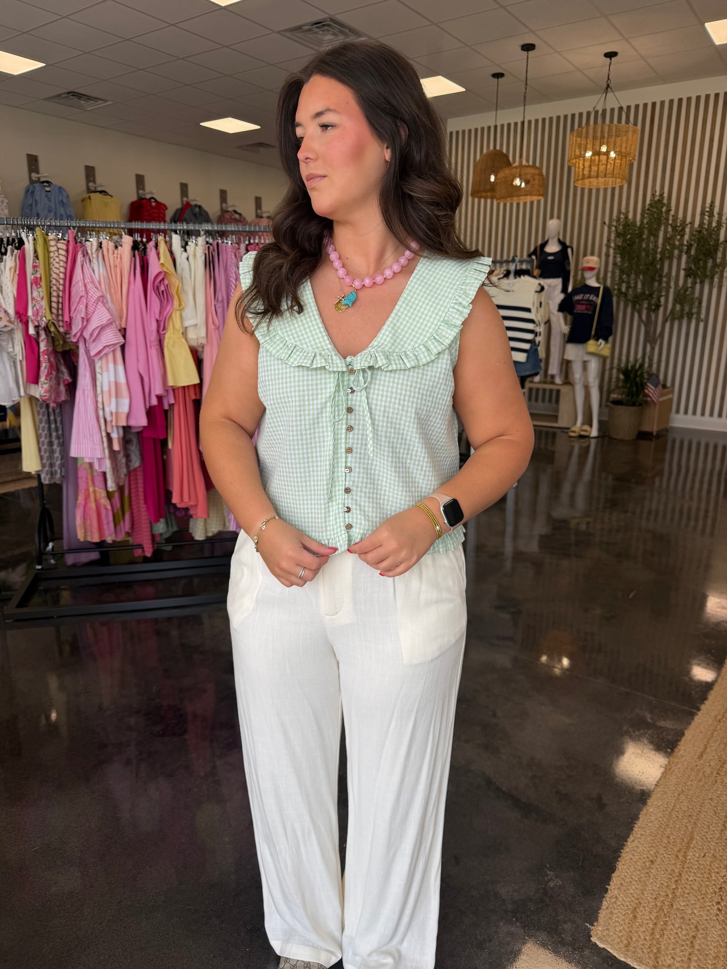 matcha ruffle collar plaid blouse