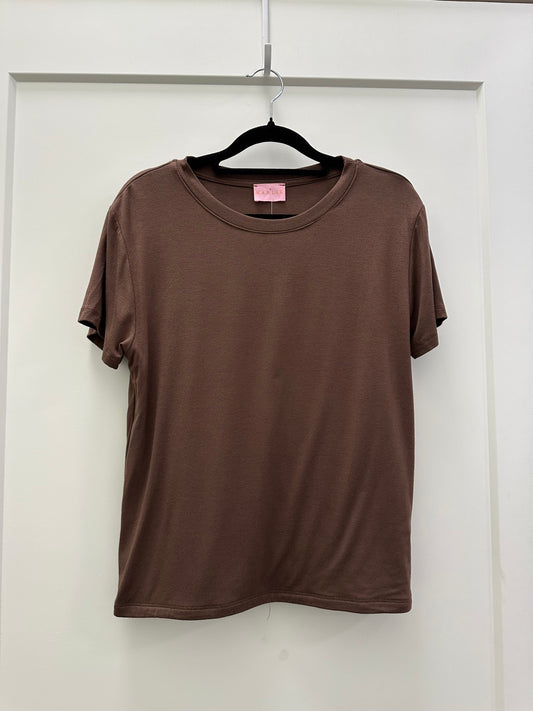 SOLID DOUBLE LAYER CREW TEE brown- Karlie