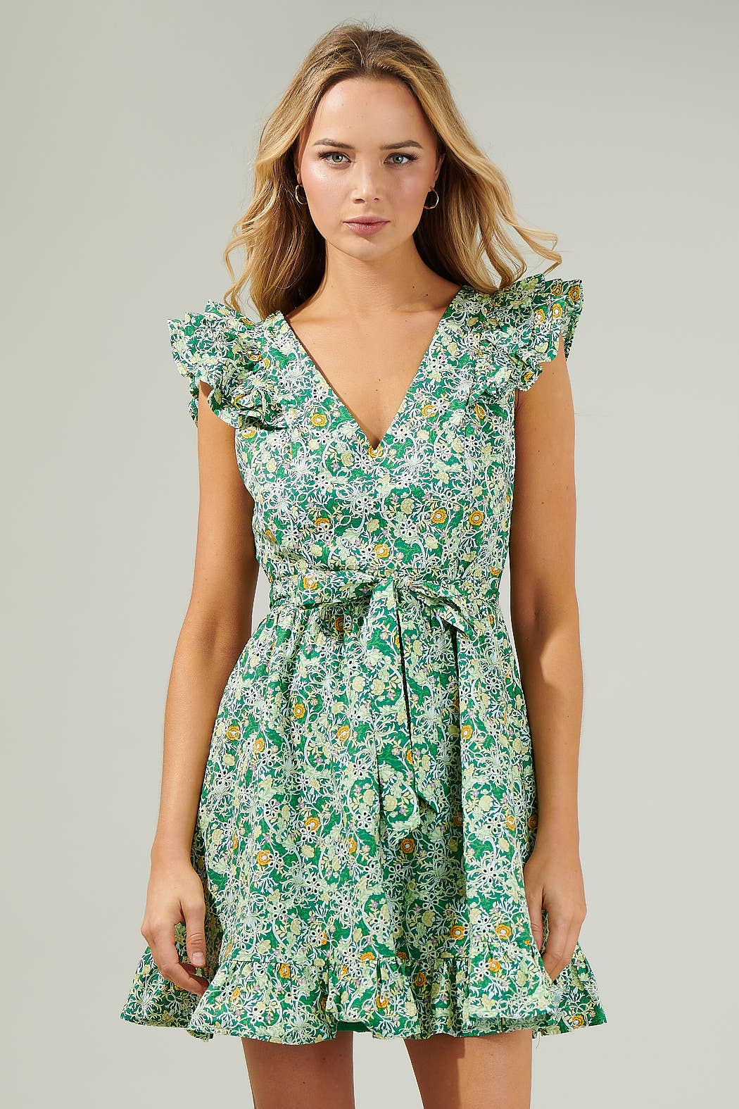 Cassia Floral Aurellia Ruffle Eyelet Mini Dress
