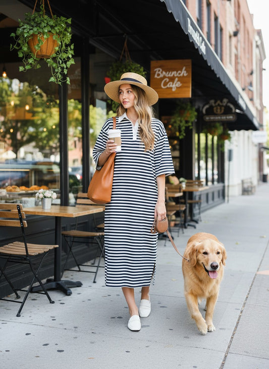 Striped Navy Polo midi