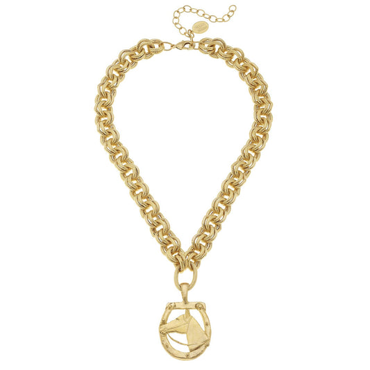 Handcast Gold Horseshoe and Pendant Necklace 3715G