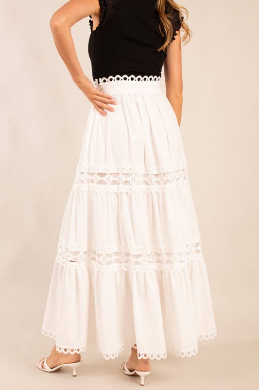 Tiered Maxi Skirt with Eyelet Detailing