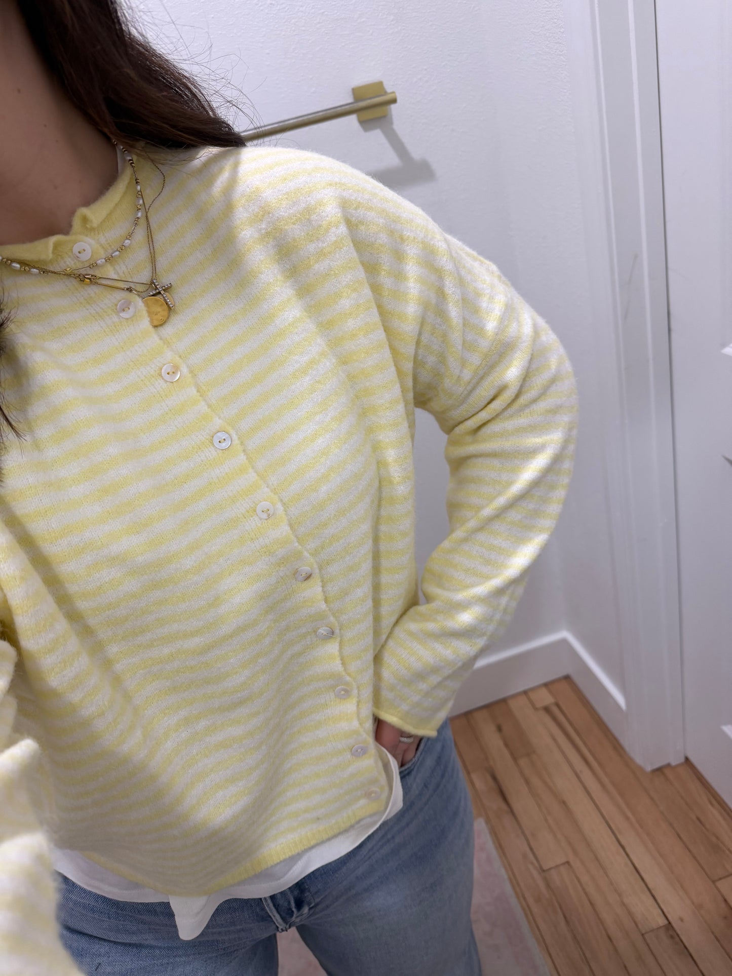 butter yellow stripe piper cardigan