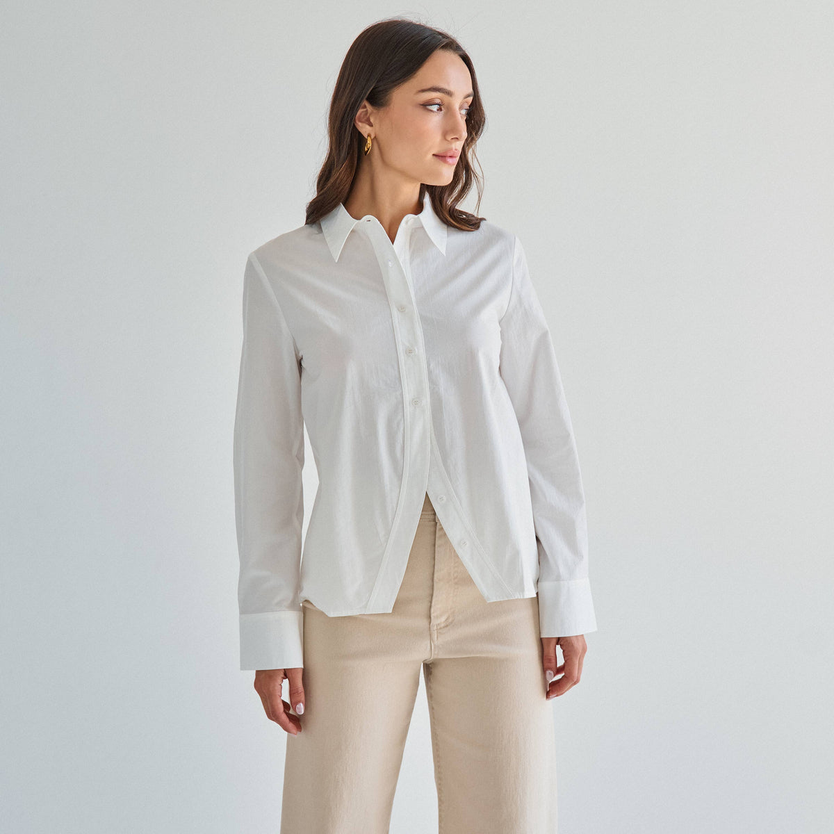 Split front button down shirt