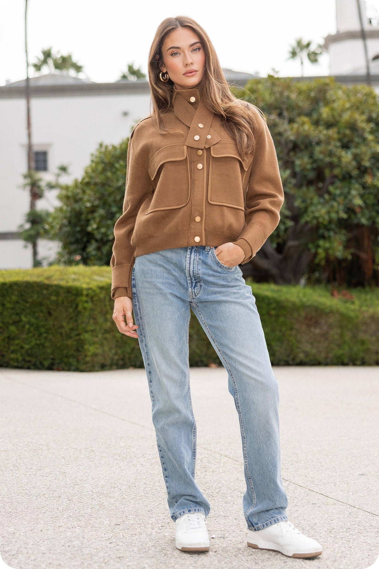 Satin Piping Pocket Detail Lurex Knit Jacket