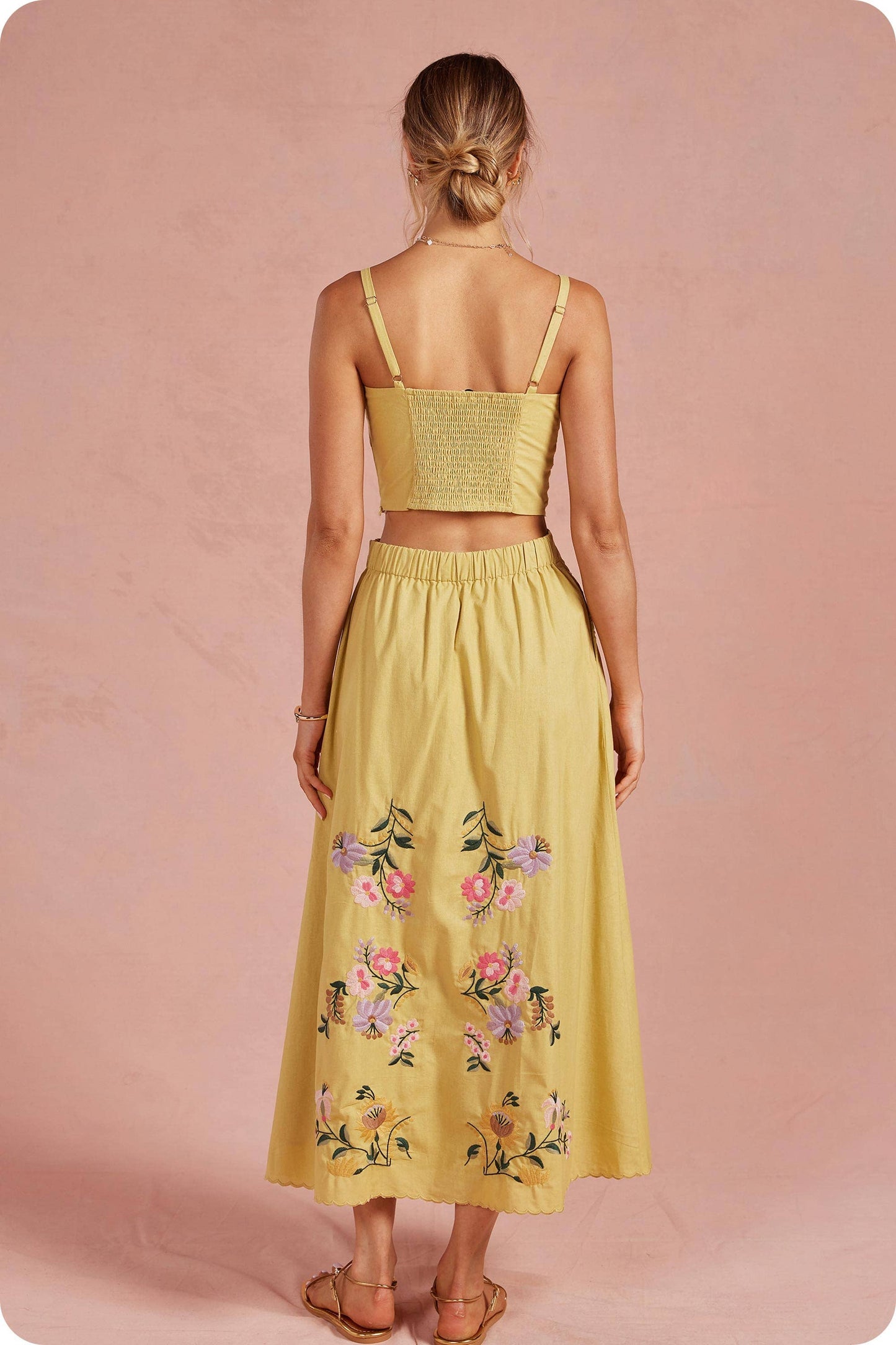 Embroidered Floral Lace Detail Top Skirt Set