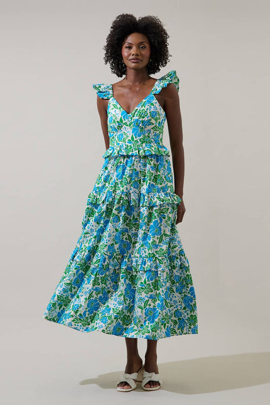 Bivore Floral Truth Tiered Maxi Dress