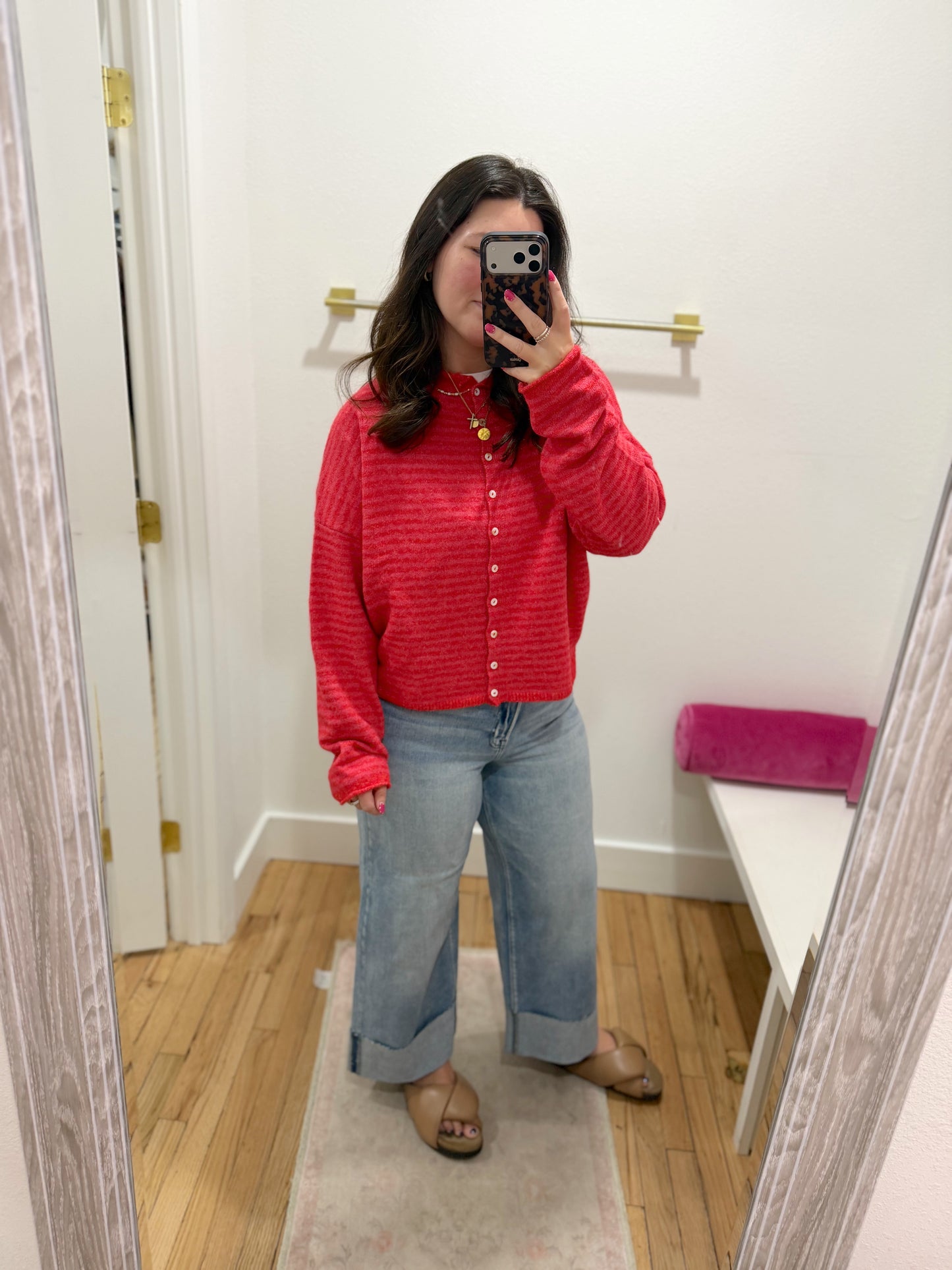 cherry red stripe piper cardigan