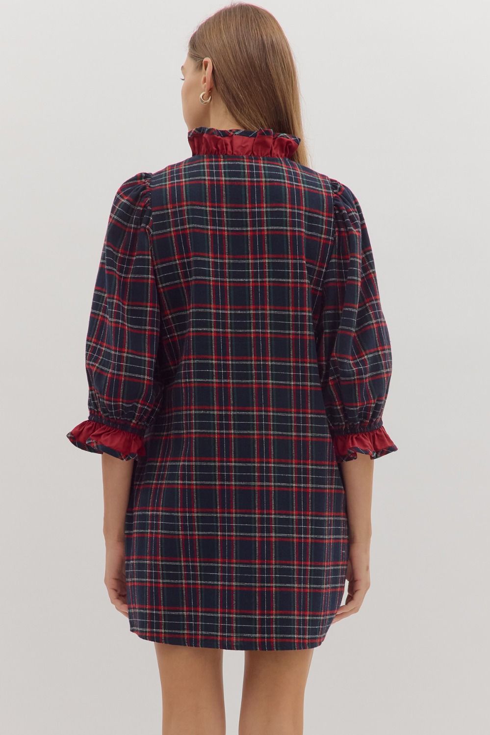 Navy plaid mini dress