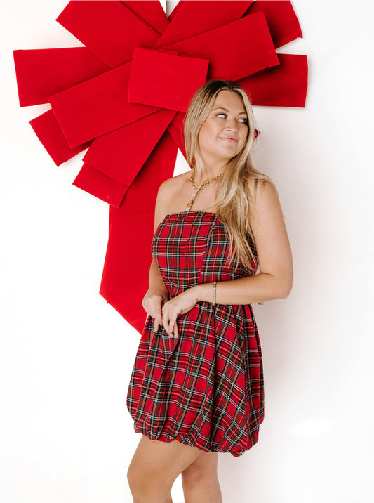 Strapless Bubble Plaid Dress