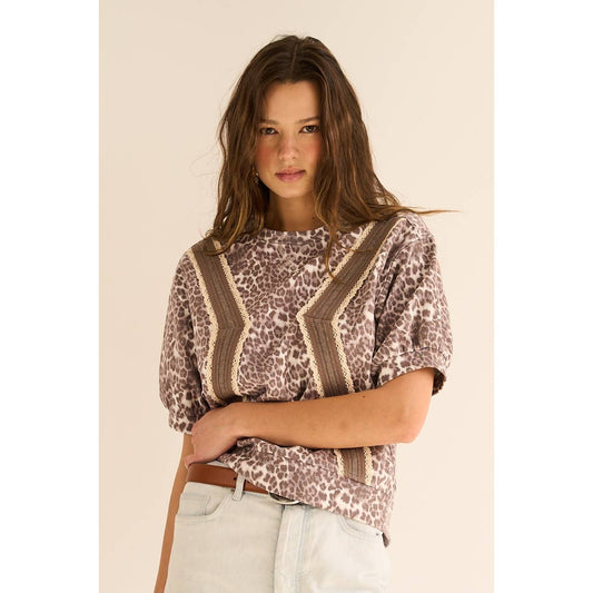 Leopard Puff Sleeve Knit Top