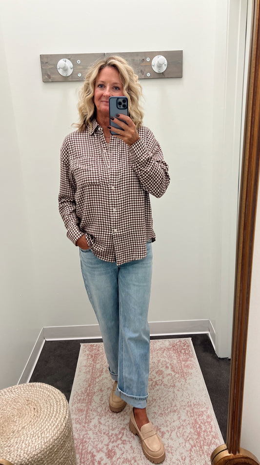 River plaid button up chocolate cherry- ZSupply