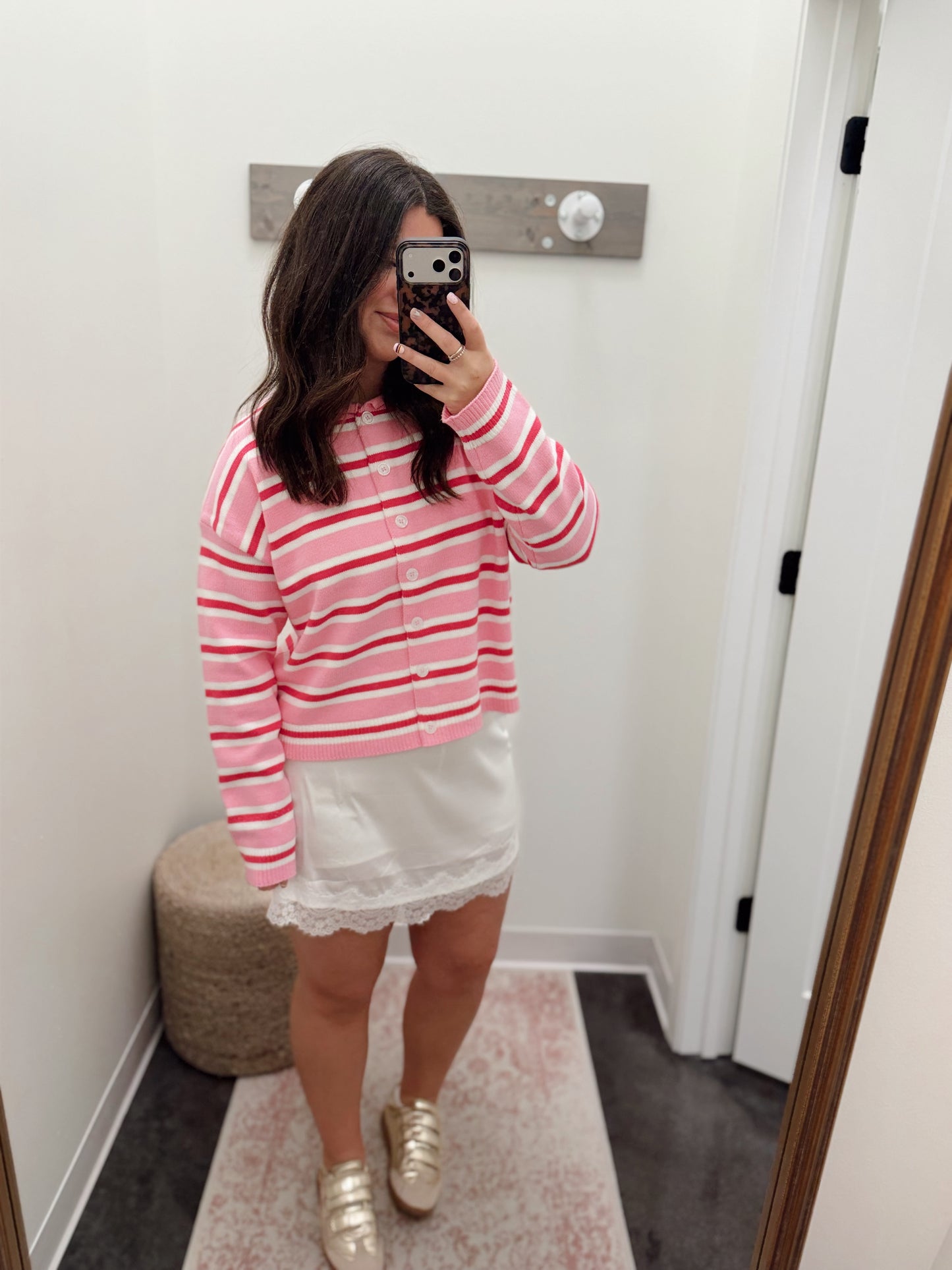 off white silk trim mini skort