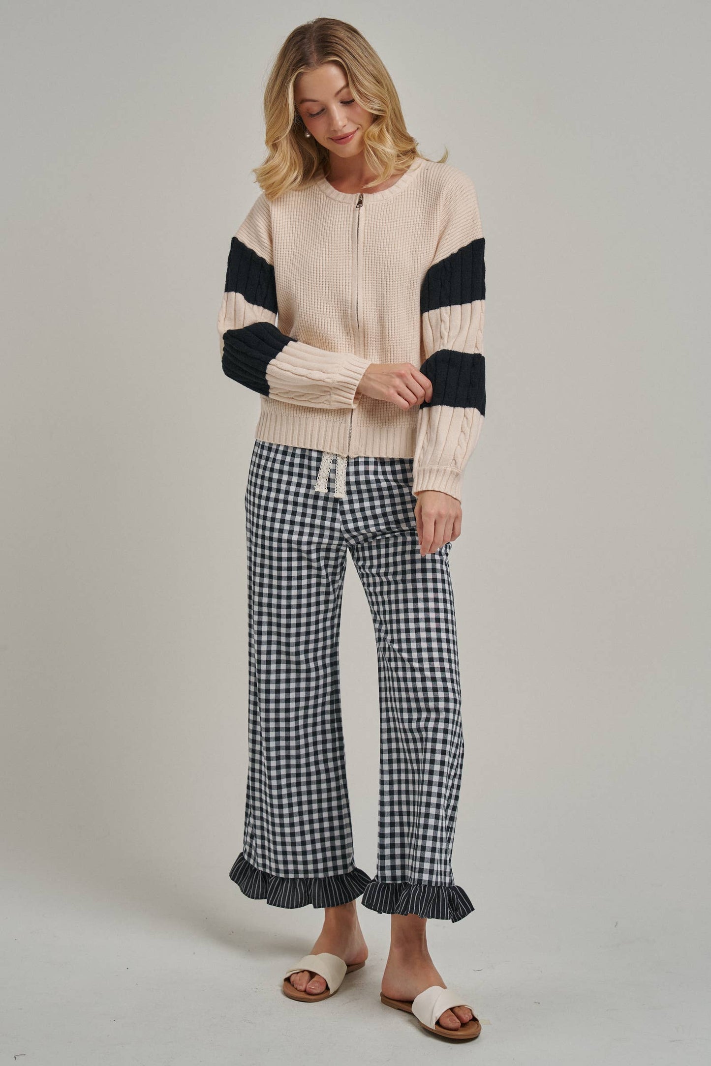 GINGHAM CHECK ELASTIC WAIST PANTS