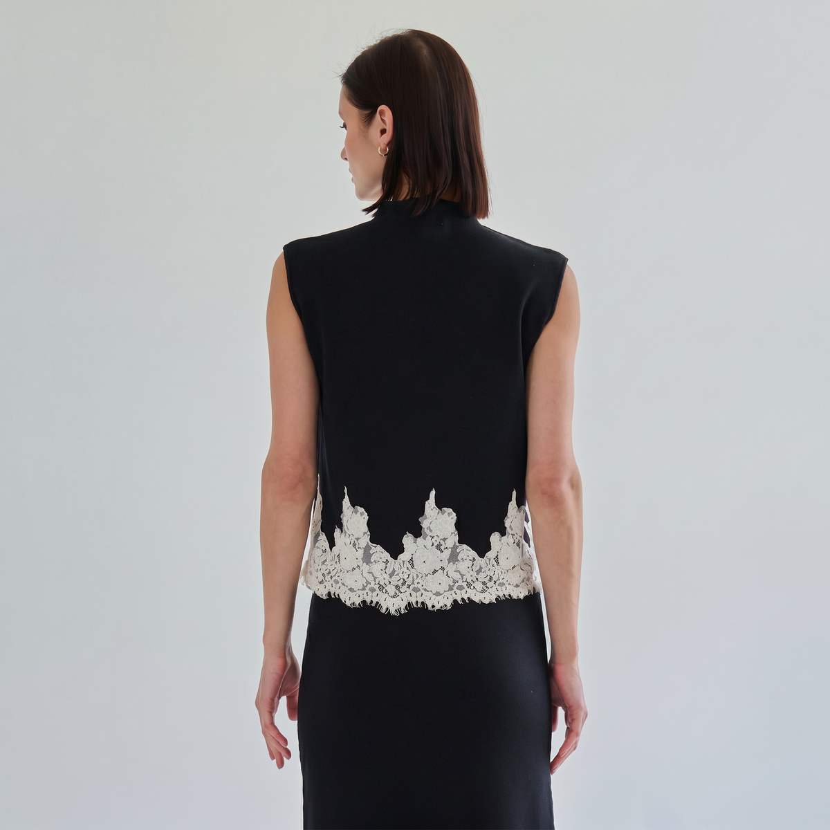 Lace Trim Mock Neck Top & Maxi Skirt Knit Set