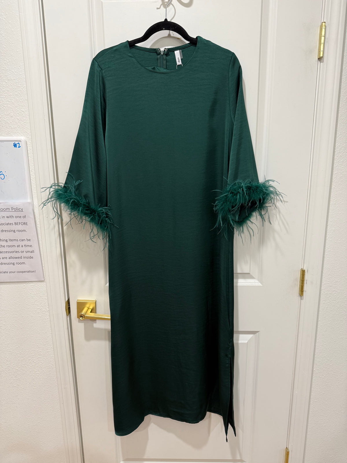 feather cuff satin midi dress (2 colors)