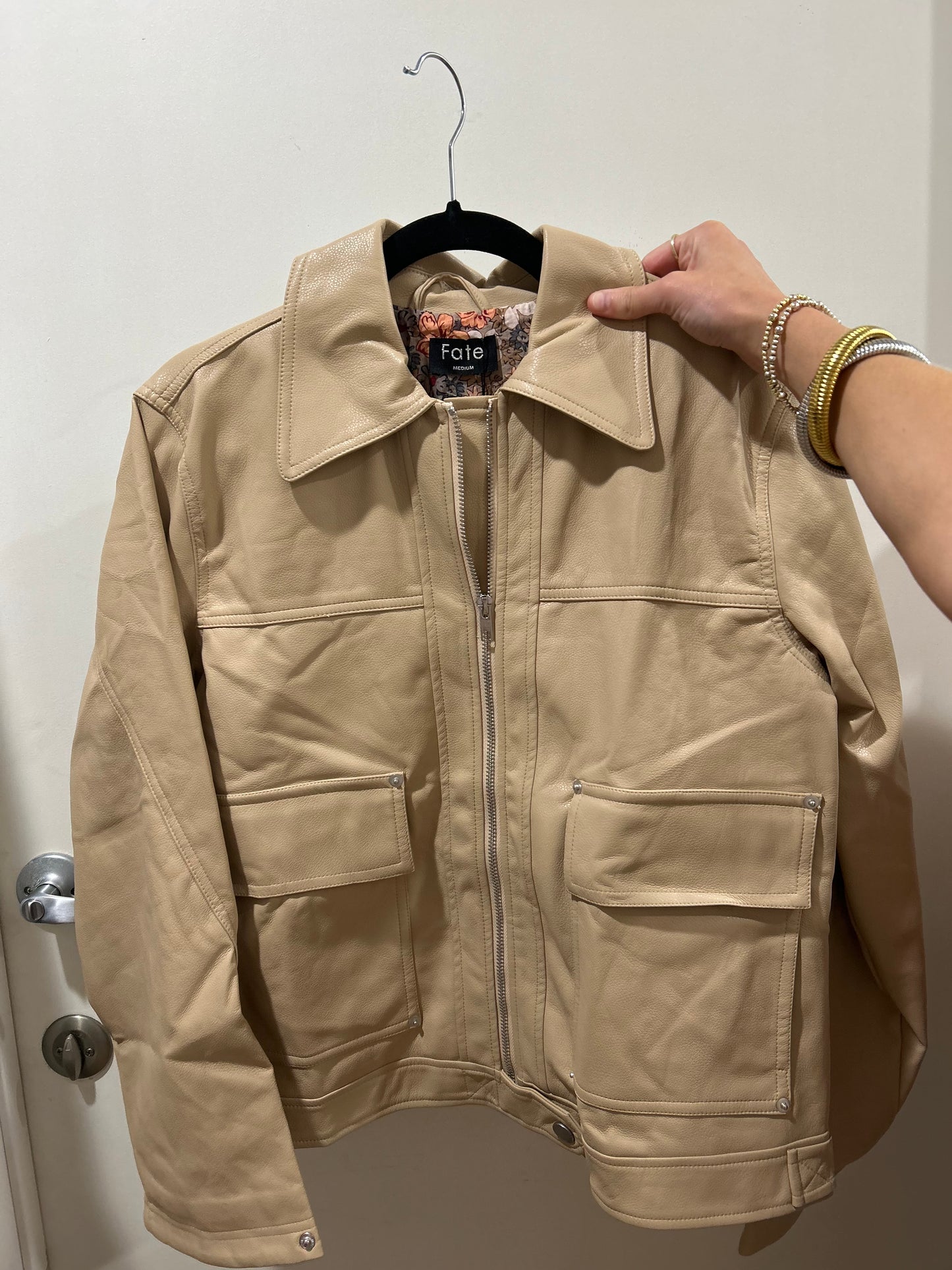 sandy faux leather jacket