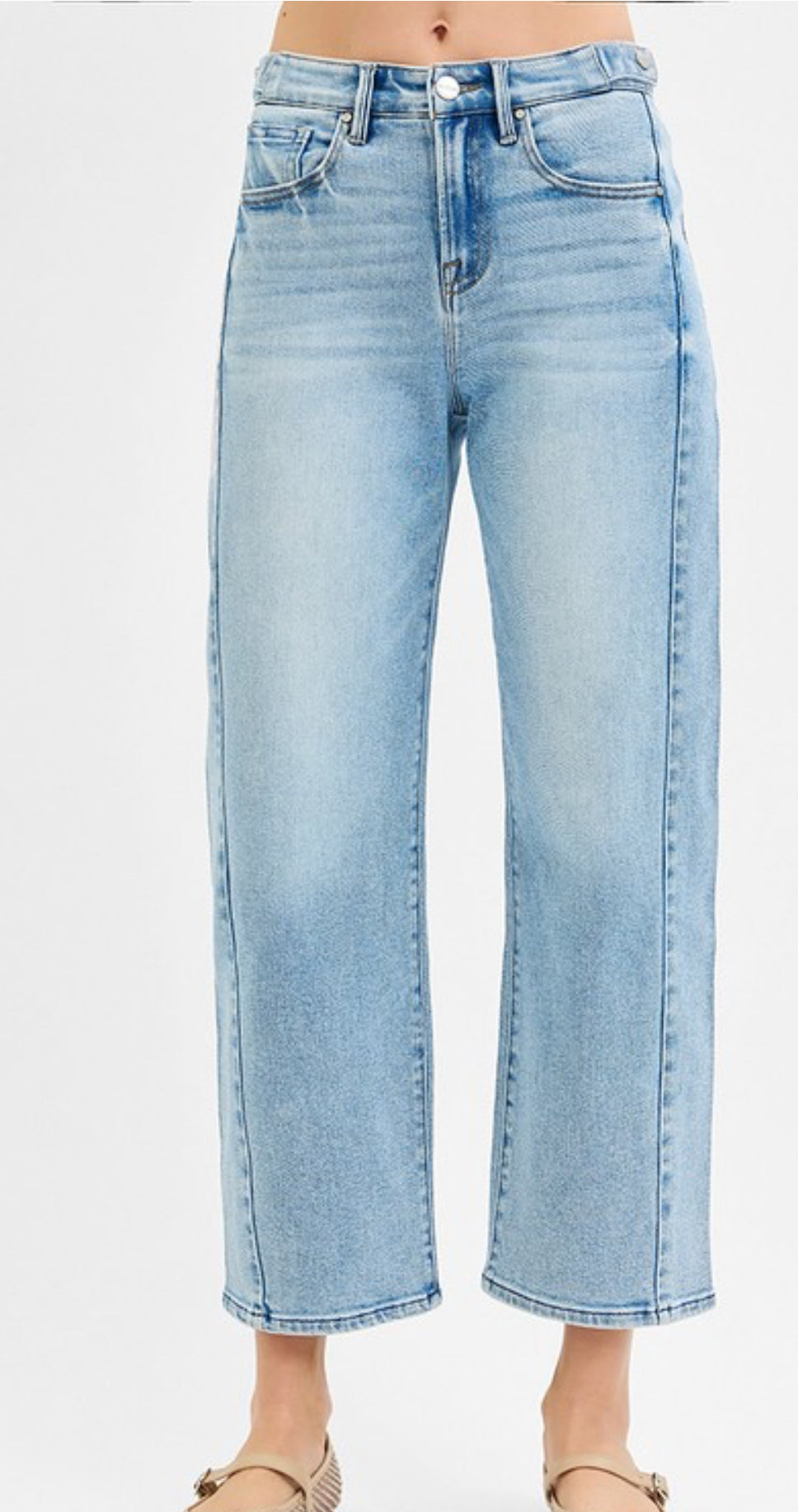 High Rise Crop Barrell Adjustable Waist Jean