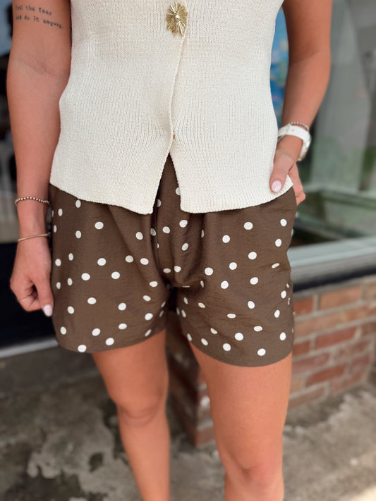 brown polka dot shorts