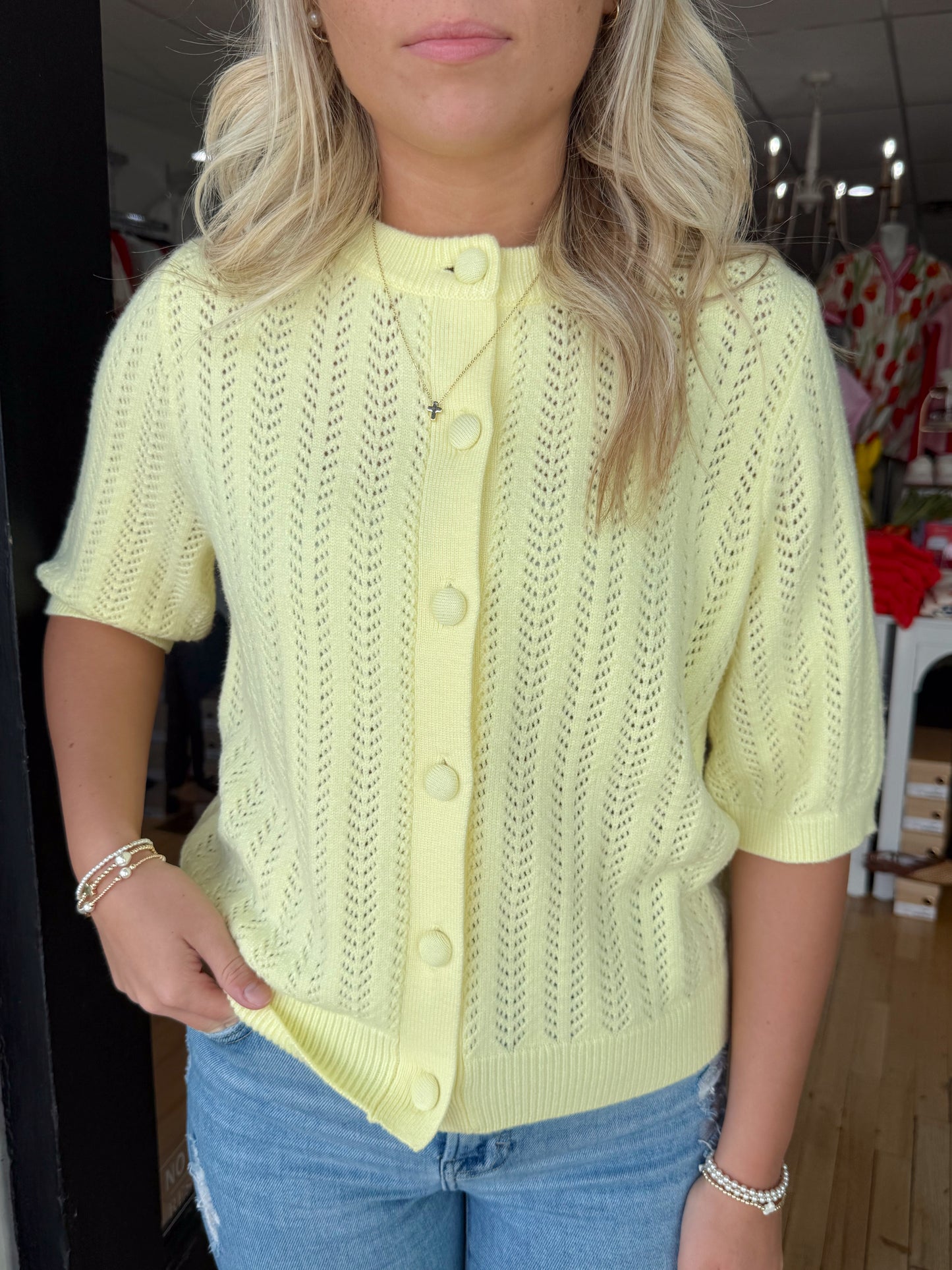yellow knit cardigan sweater