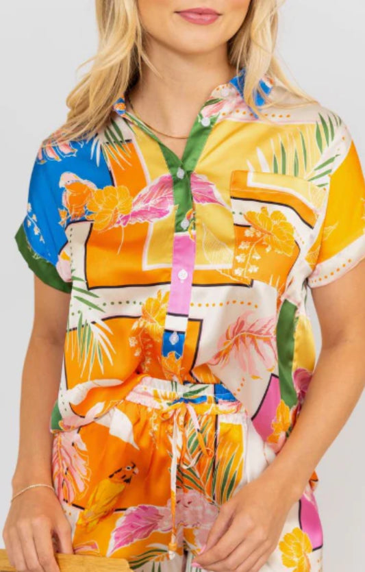 Tropical Satin Button Up Top by Karlie
