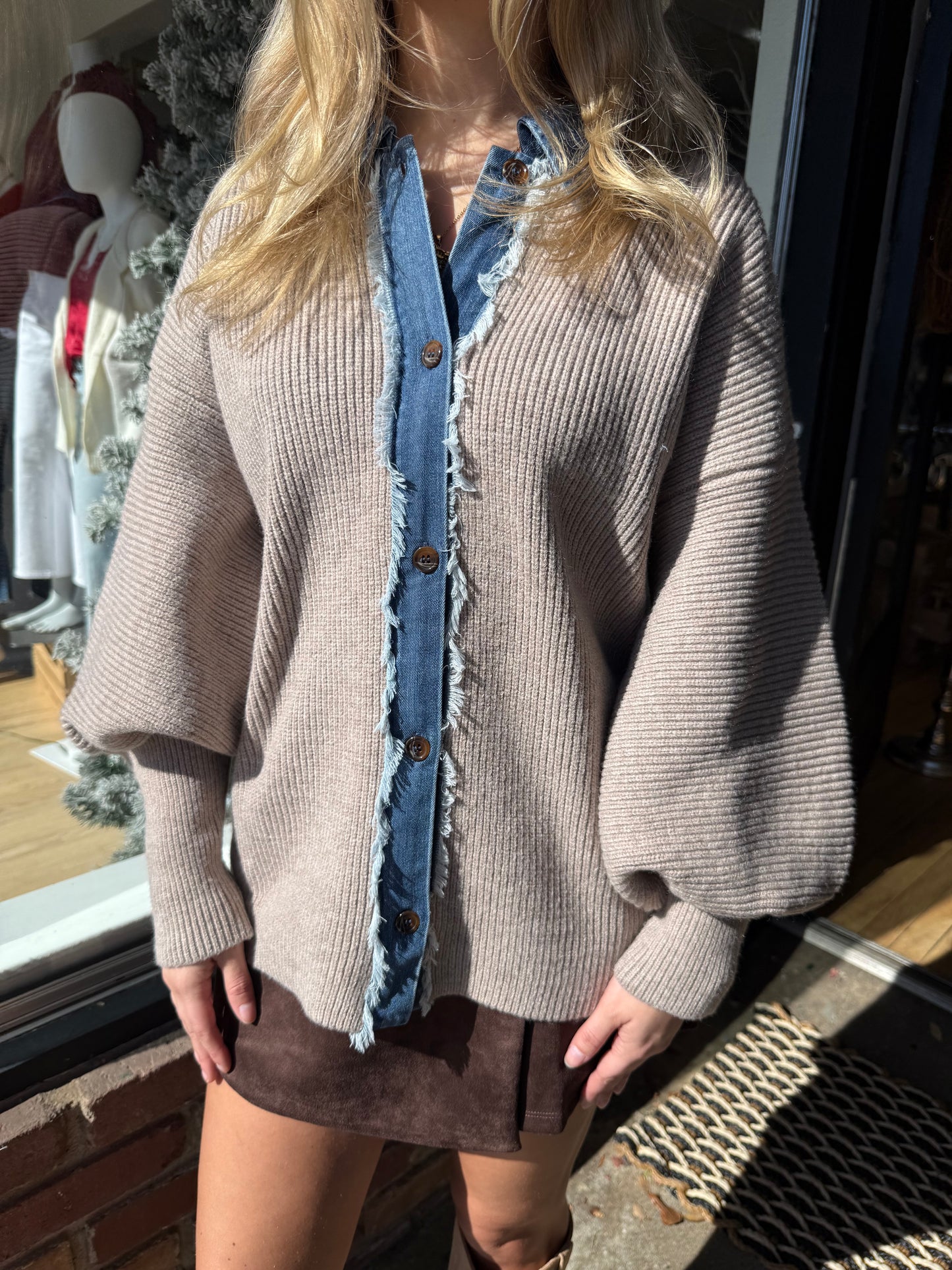 light mocha denim contrast sweater